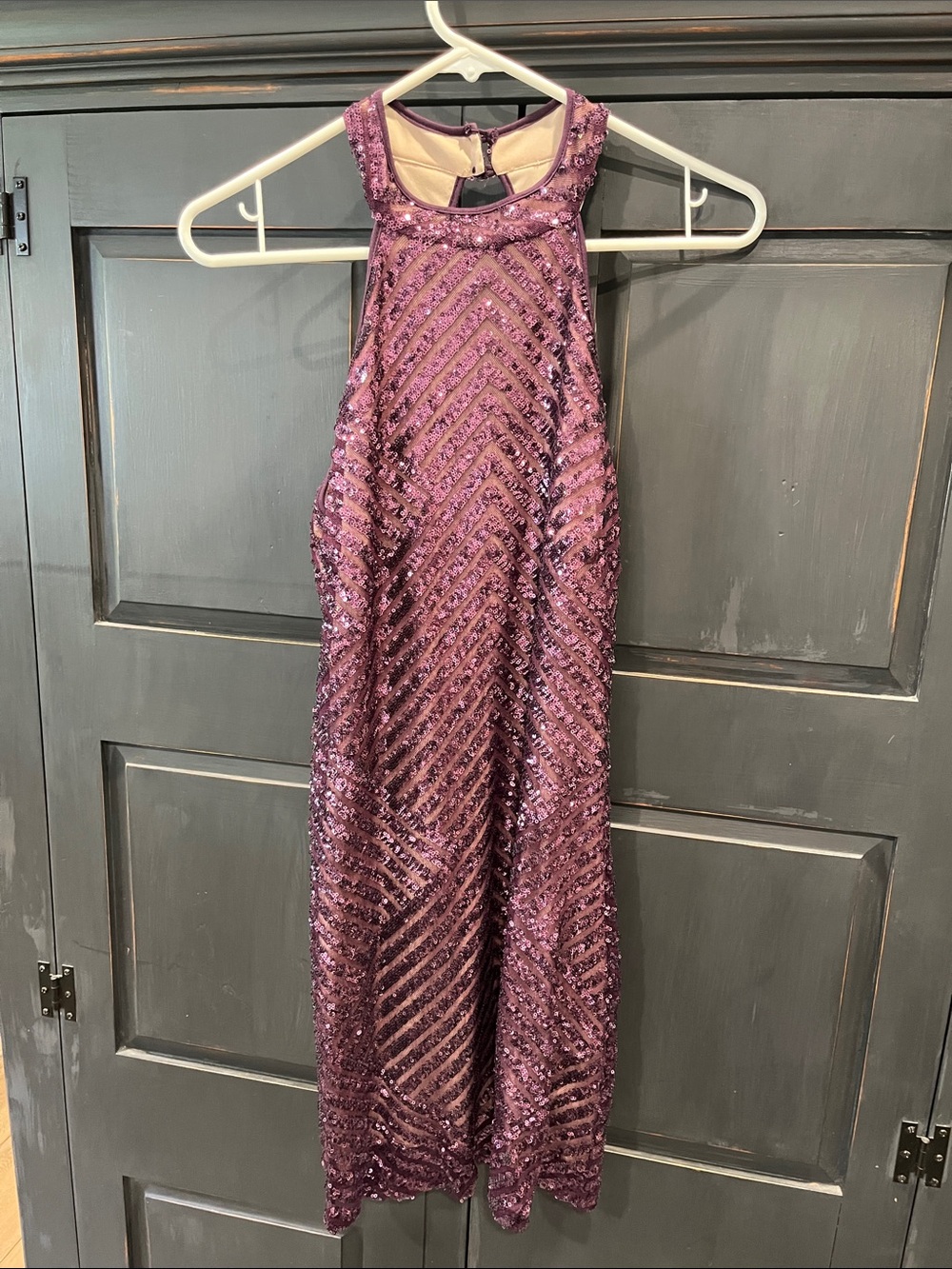 Purple Sequin Halter Evening Dress